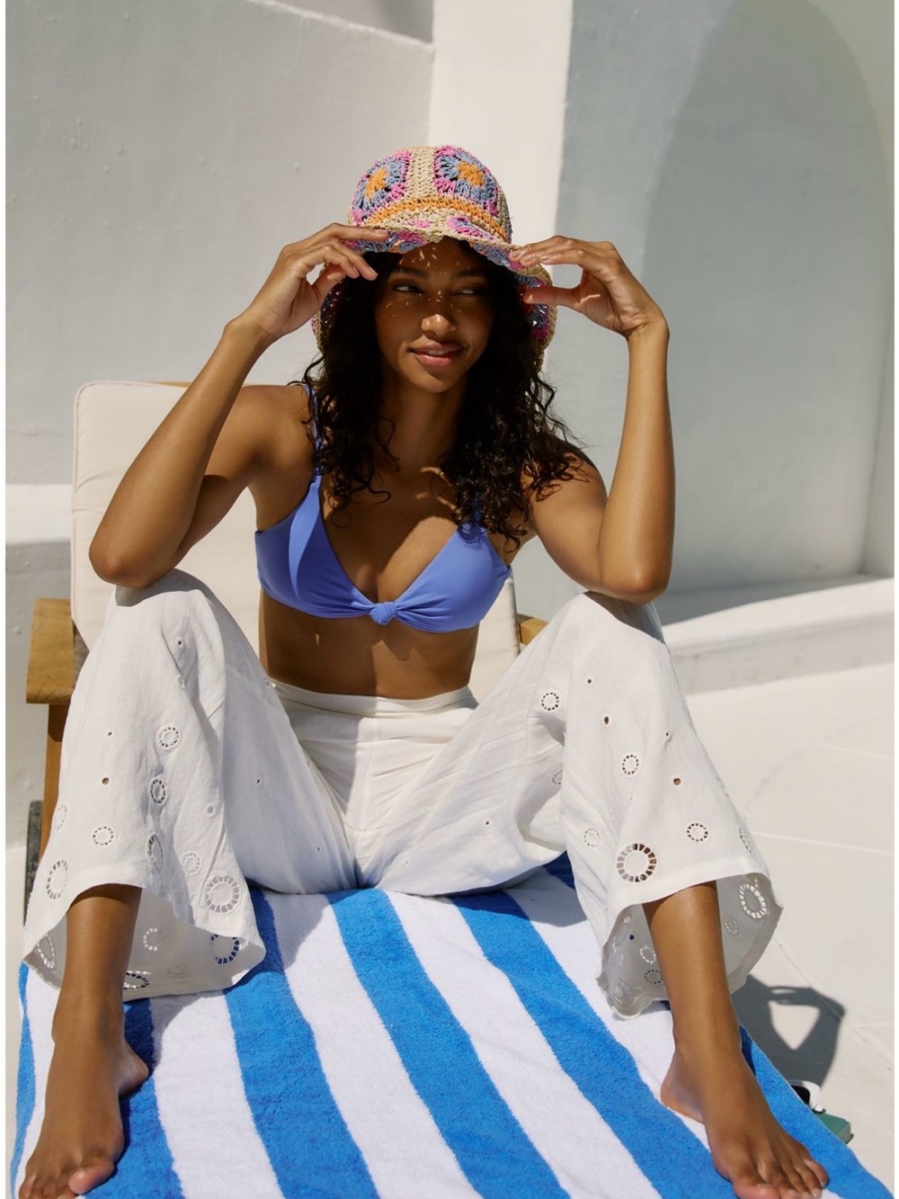 Anthropologie Crochet Granny Square Bucket Hat Pastel Boho Festival Sun Hat - Picture 4 of 7